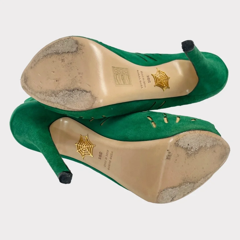 Charlotte Olympia Eve Green Tropical‎ Leaf Heels